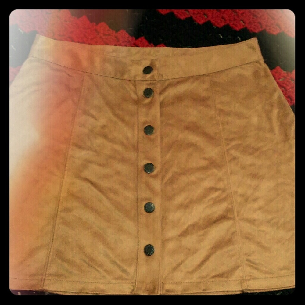 Suede Tan Button Up Skirt